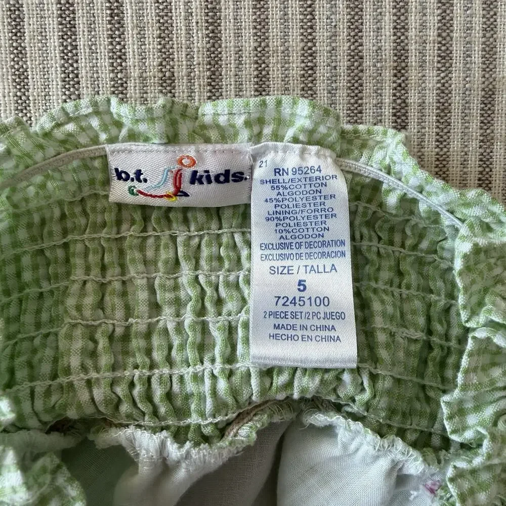 B.T. Kids Vintage Girl’s Dress Pink & Green Gingham Seersucker Watermelon Sz 5